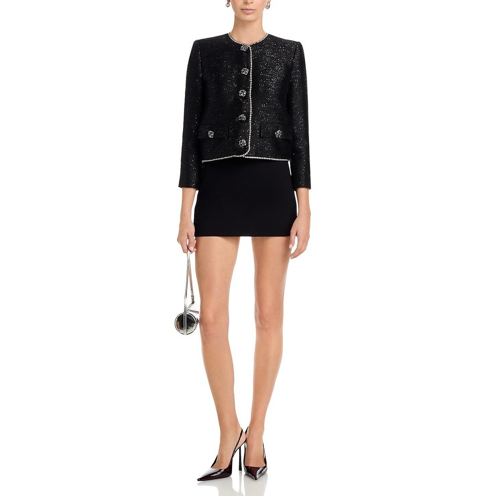 NEW L'AGENCE Zell Crystal Trim Sequin Tweed Jacket Black Size 6 NWT $895